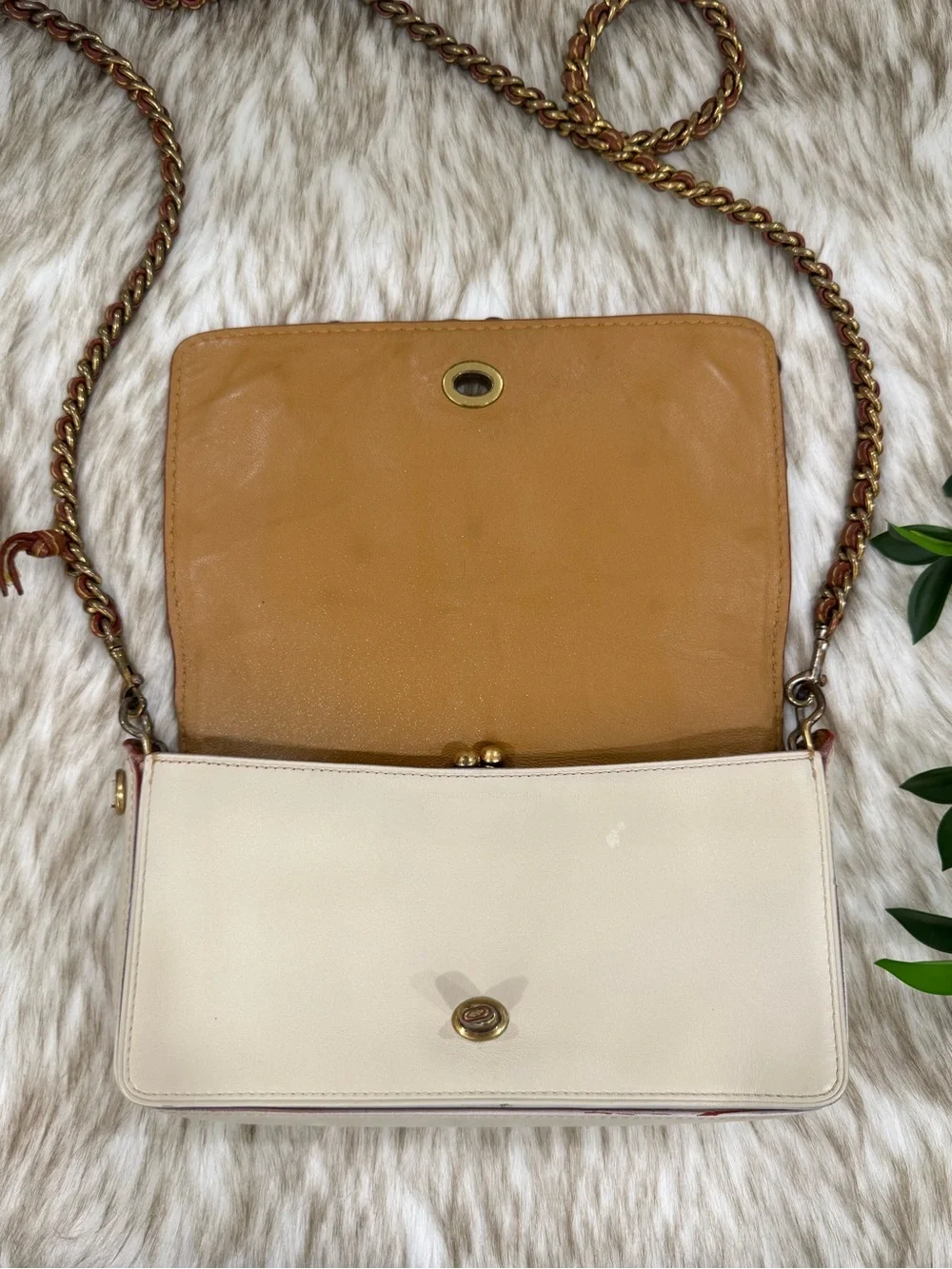 Coach Tea Rose Cream Floral Appliqué Crossbody with Gold Chain